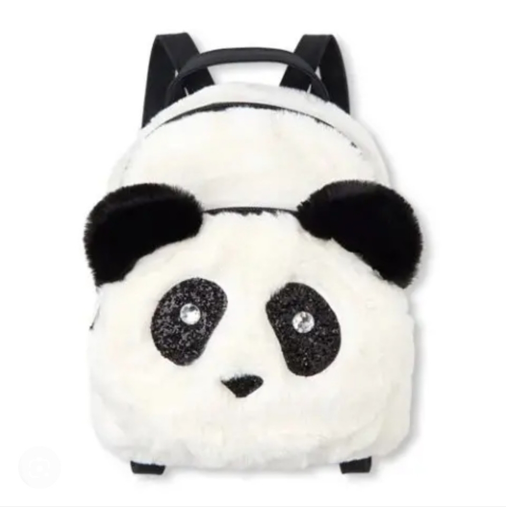Children's Place Panda Bear Small Backpack - Faux Fur - Black And White